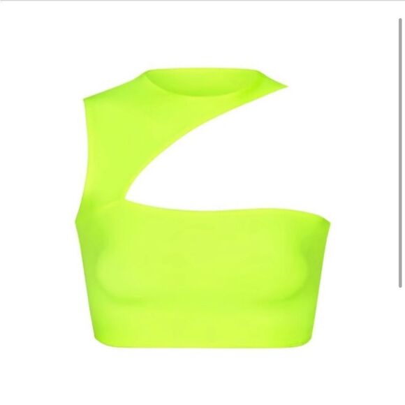 Skims Fits Everybody Super Crop Top‎ in Green Highlighter 4X - Picture 2 of 5